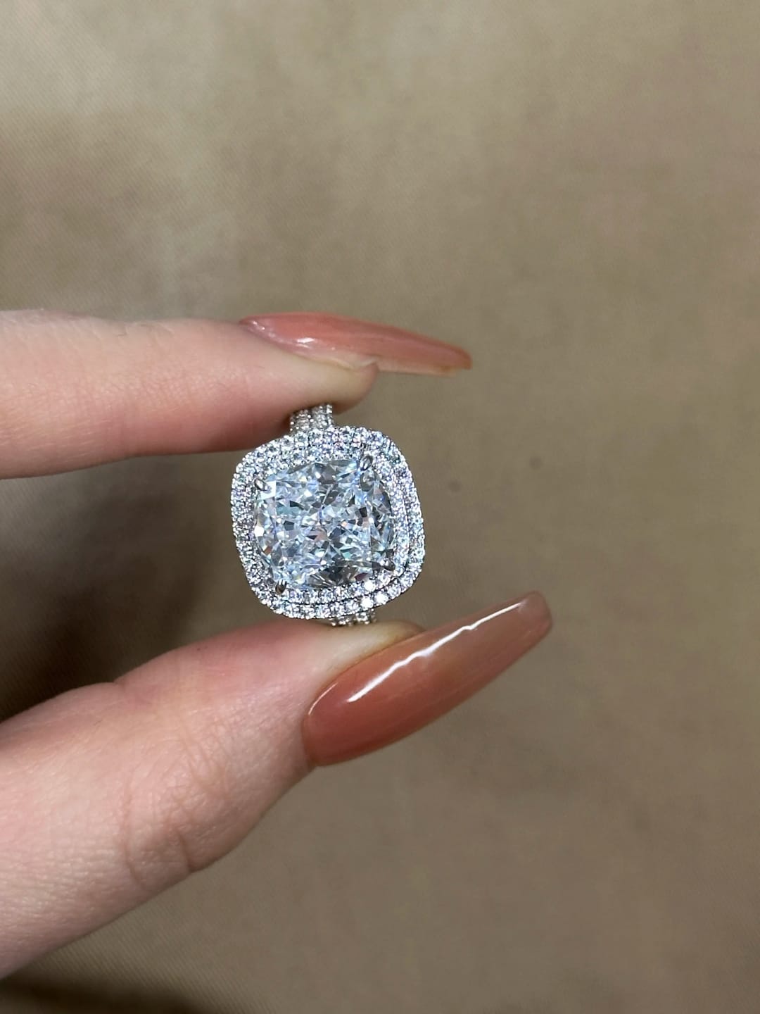 Customer photo review of Vintage Cushion Cut Sterling Silver Engagement Ring