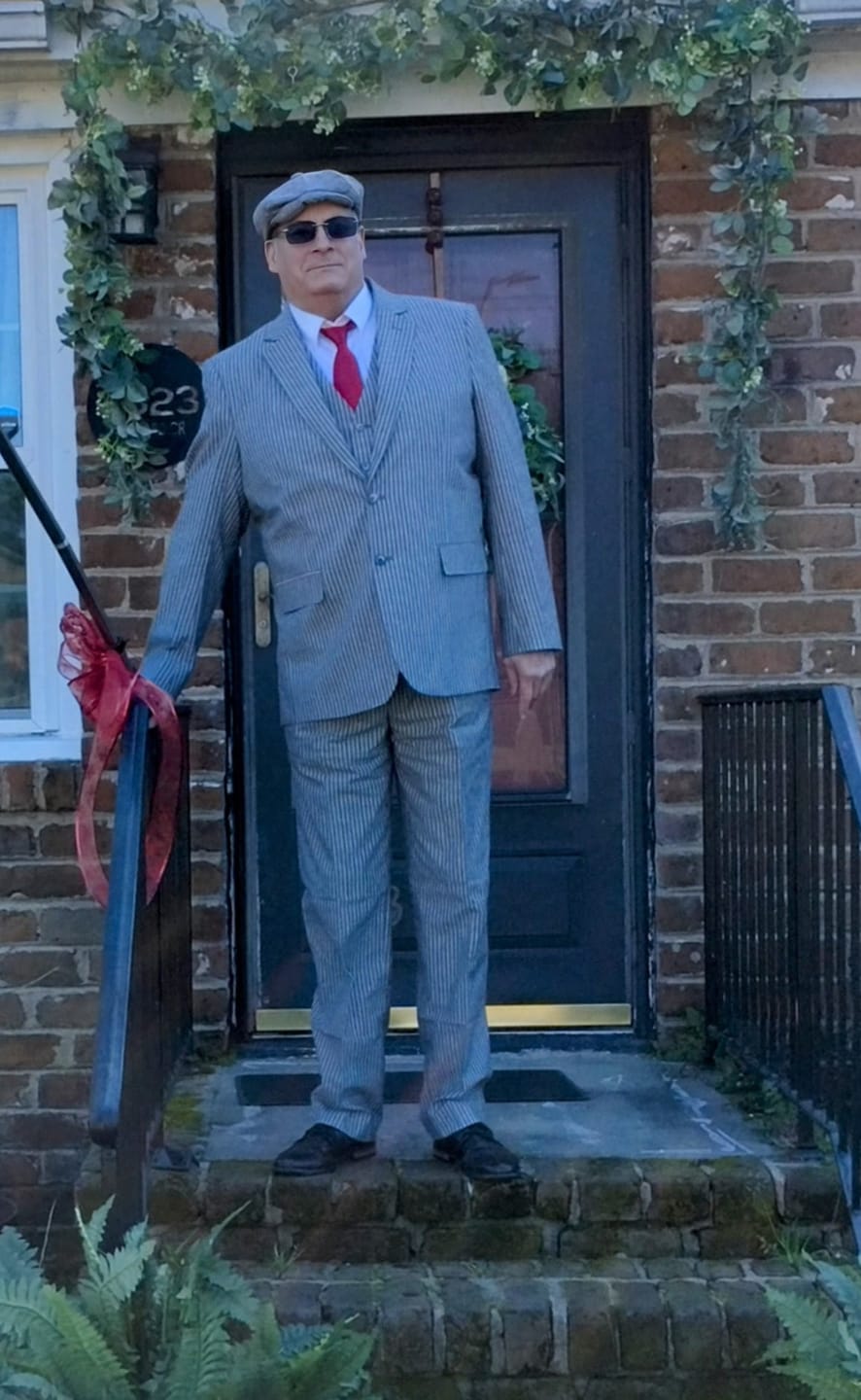 Customer photo review of Light Grey Stripe Linen 3 Piece Suit