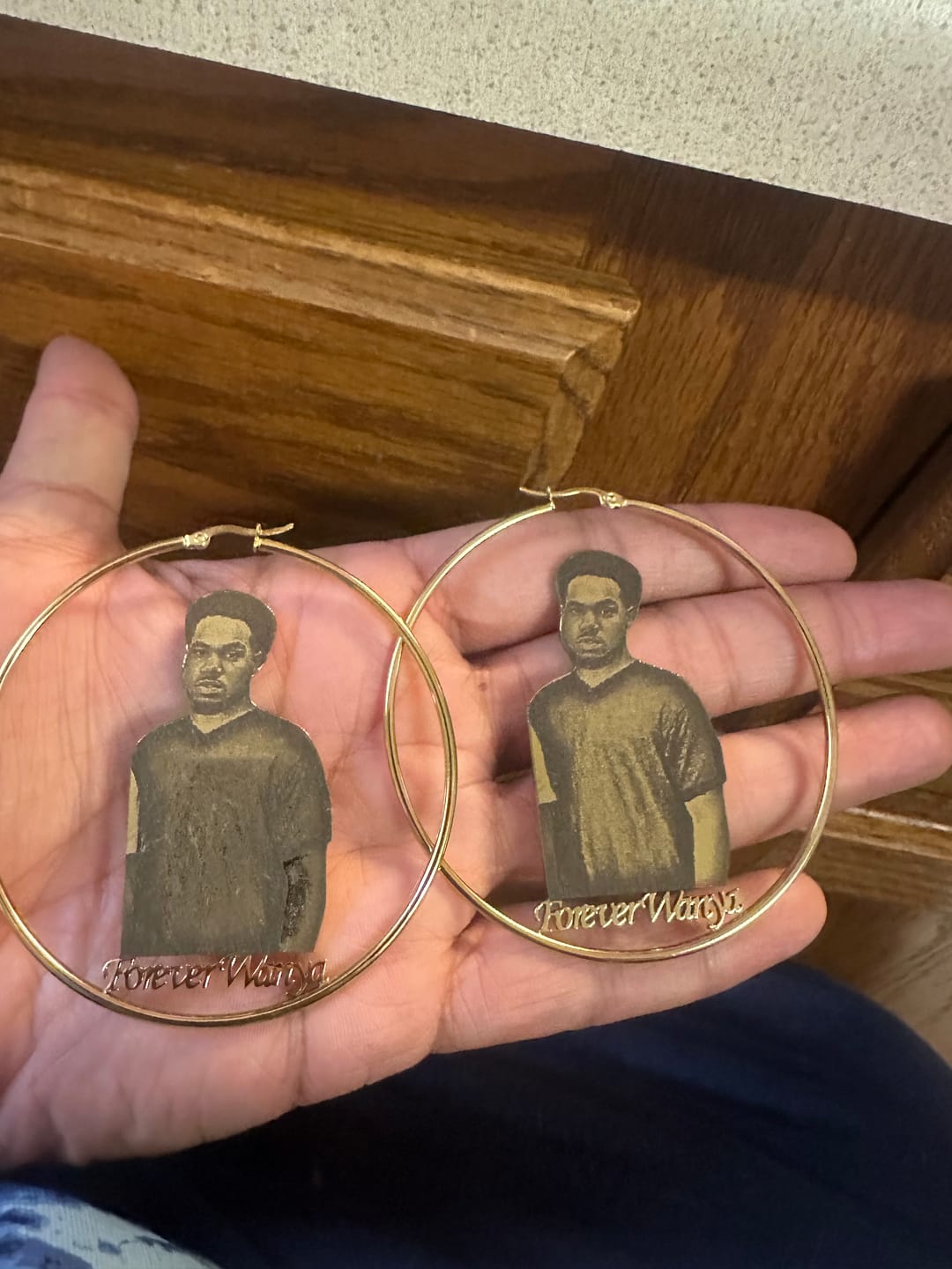 Customer photo review of Personalized Photo Engraved Hoop Earrings