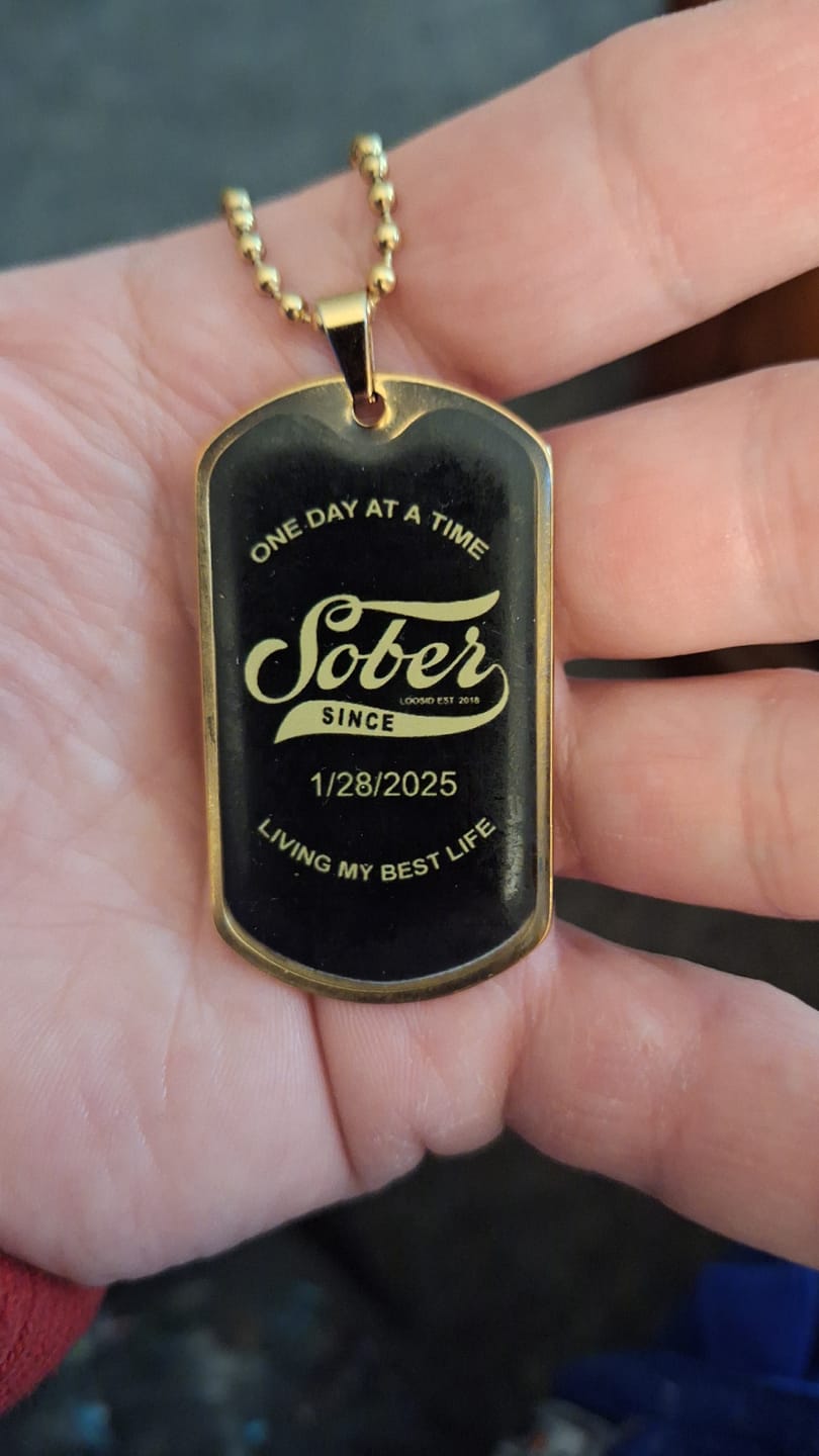 Customer photo review of Loosid Sober Since Dog Tag w/Personalized Sobriety Date