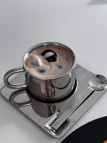 Customer photo review of Venice Mirror Cup with a Saucer & Spoon