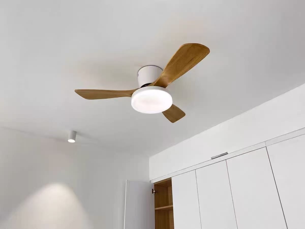 Customer photo review of WOMO 3 Wood Blade Low Profile Ceiling Fan Lamp-WM5058