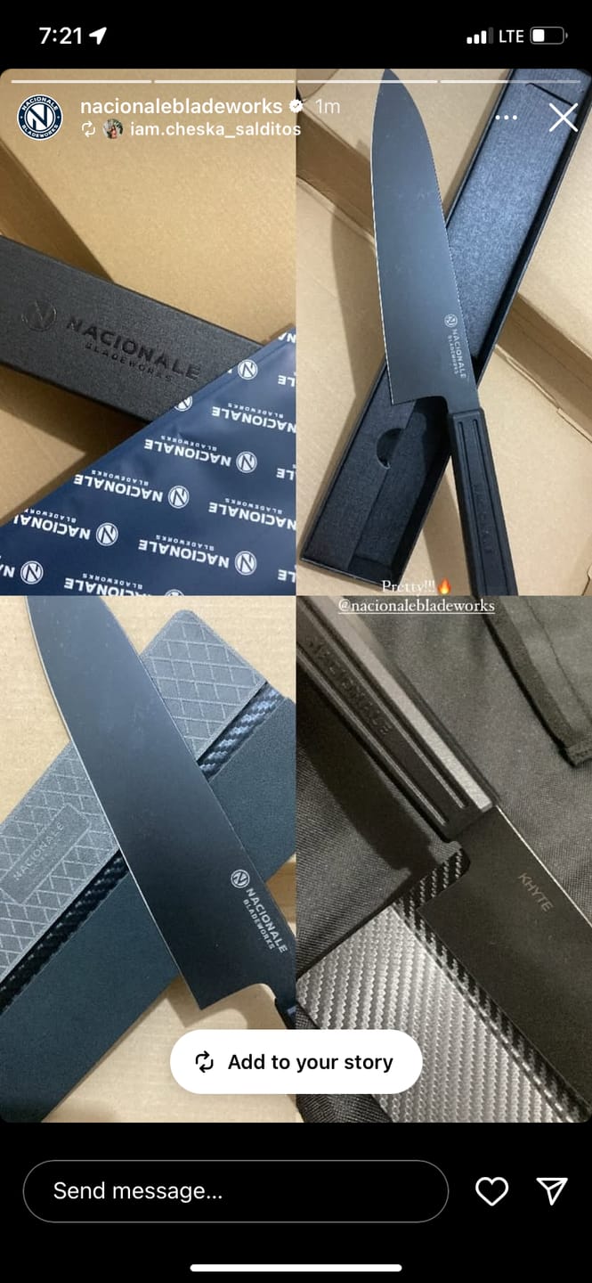 Customer photo review of 215mm Chefs Knife. Black Stonewashed AUS8. Black Recycled Plastic Skateboard Material Handle