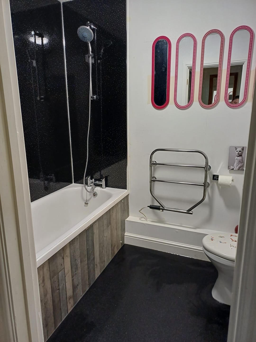 Customer photo review of 10mm Black Sparkle Gloss Shower Panel 1M x 2.4M