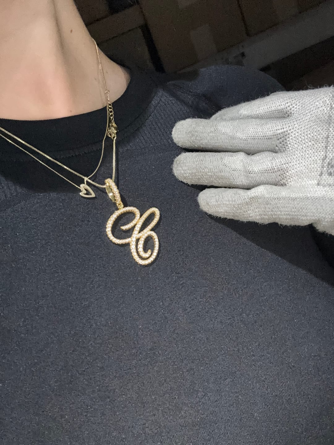 Customer photo review of Custom Script initial necklace