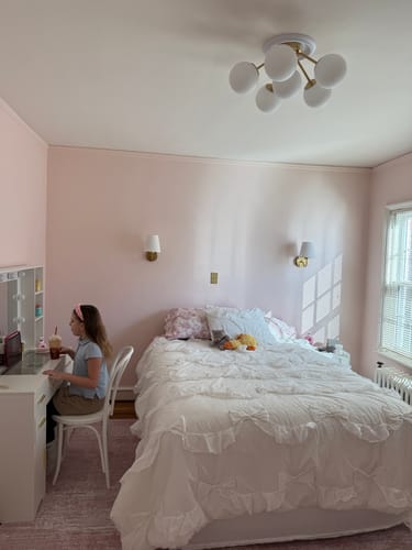 Customer photo review of Bloom Brass Frosted Glass Bubble Semi Flush Chandelier