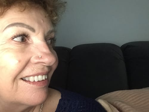 Customer photo review of Opal Corkscrew Nose Ring in 14K White Gold