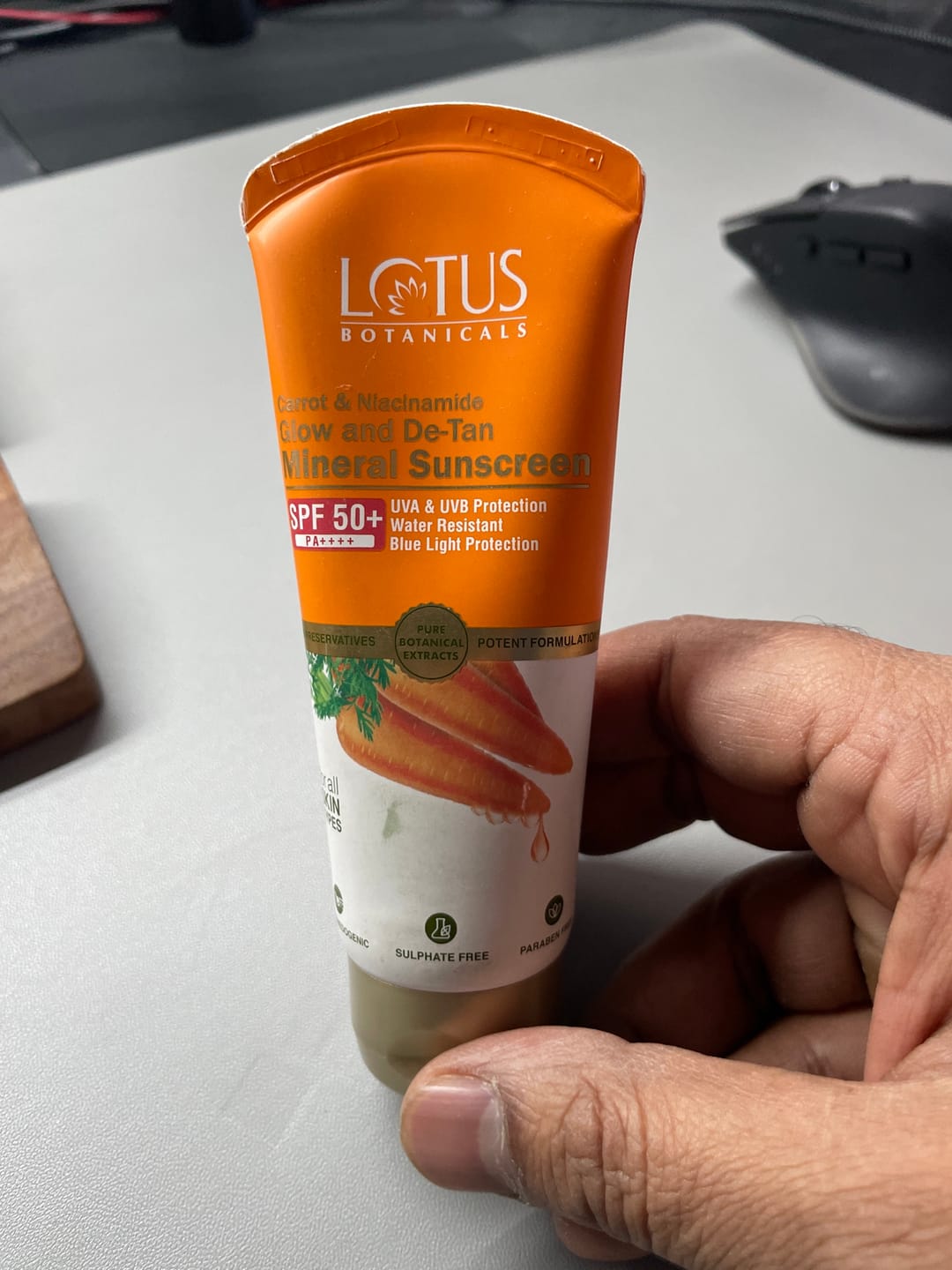Customer photo review of Carrot & Niacinamide Glow and De-Tan Mineral Sunscreen | SPF 50+ | PA++++