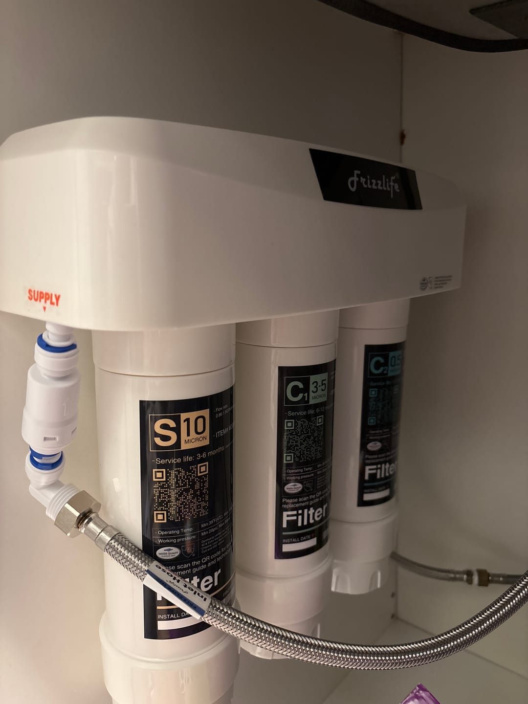 Customer photo review of Frizzlife 3-Stage Under Sink Water Filter System SK99-NEW, Direct Connect