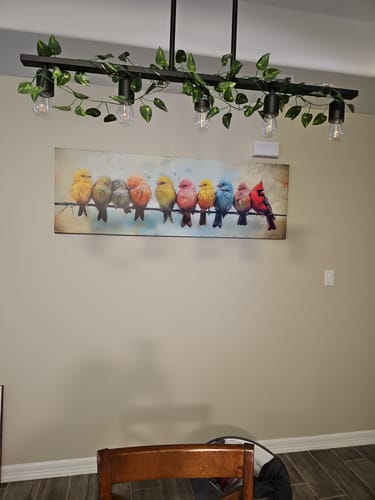 Customer photo review of Colorful Birds On A Wire Long Horizontal Canvas Wall Art