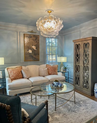 Customer photo review of Brass Cluster Ribbed Glass Globe Bubble Chandelier