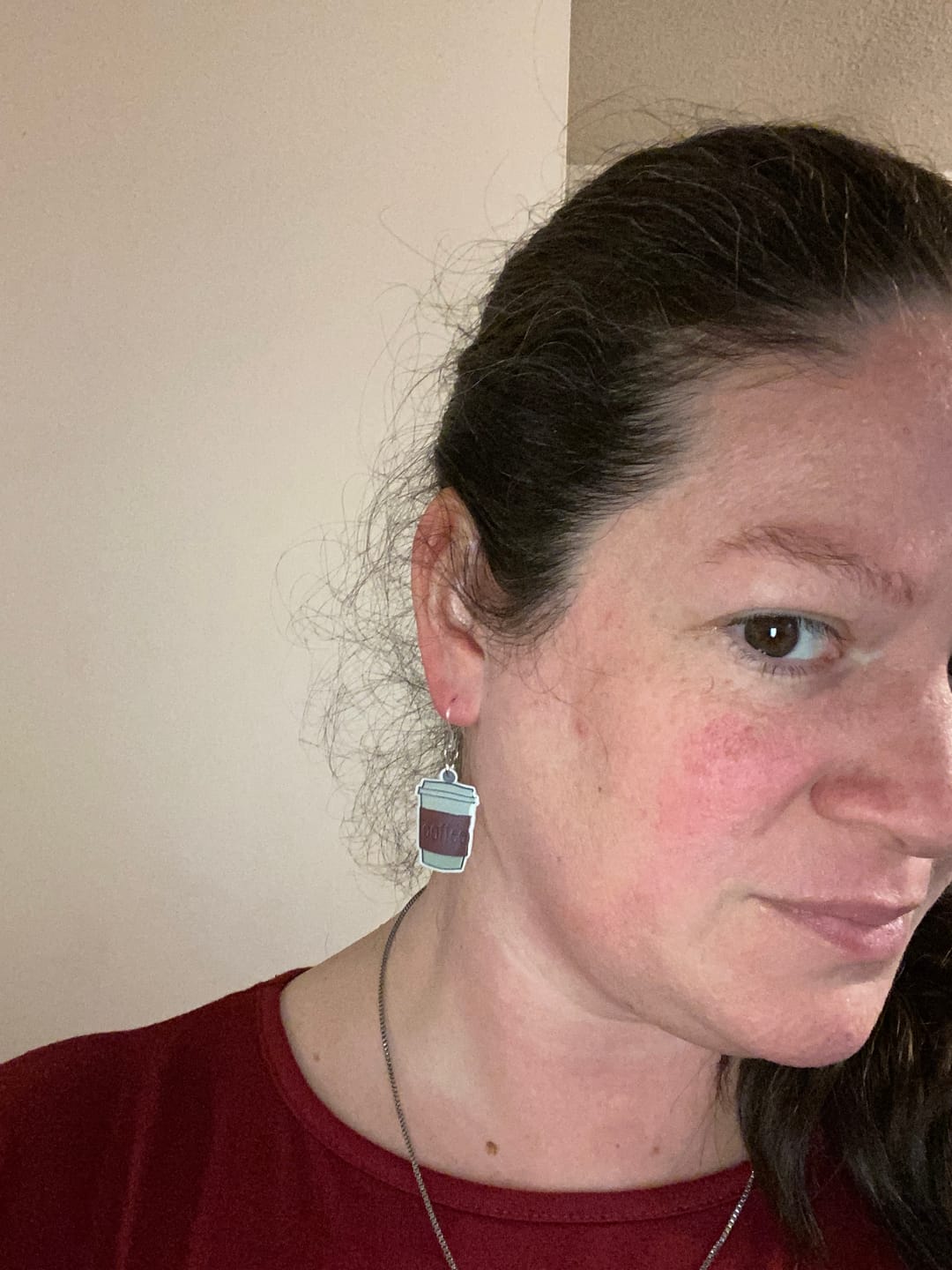 Customer photo review of Coffee Dangles Hypoallergenic Earrings for Sensitive Ears Made with Plastic Posts