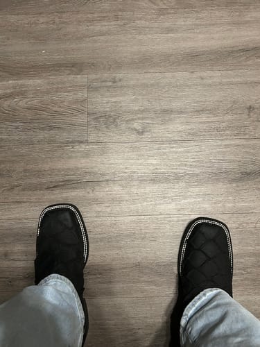 Customer photo review of Matte Black Pirarucu Leather Boots - Square Toe