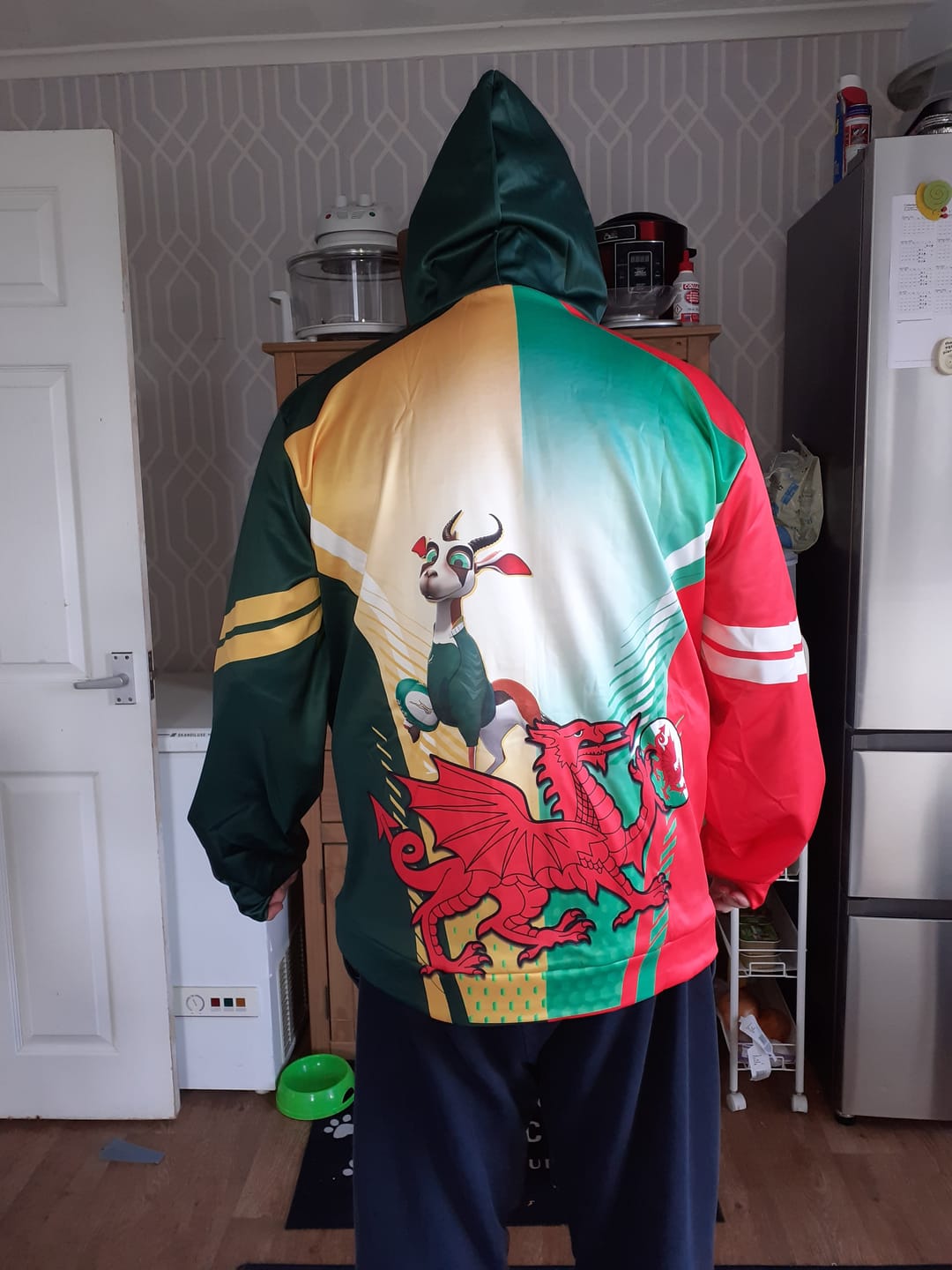 Customer photo review of Custom South Africa And Wales Rugby Hoodie Springboks Welsh Mascots Dynamic Version LT14