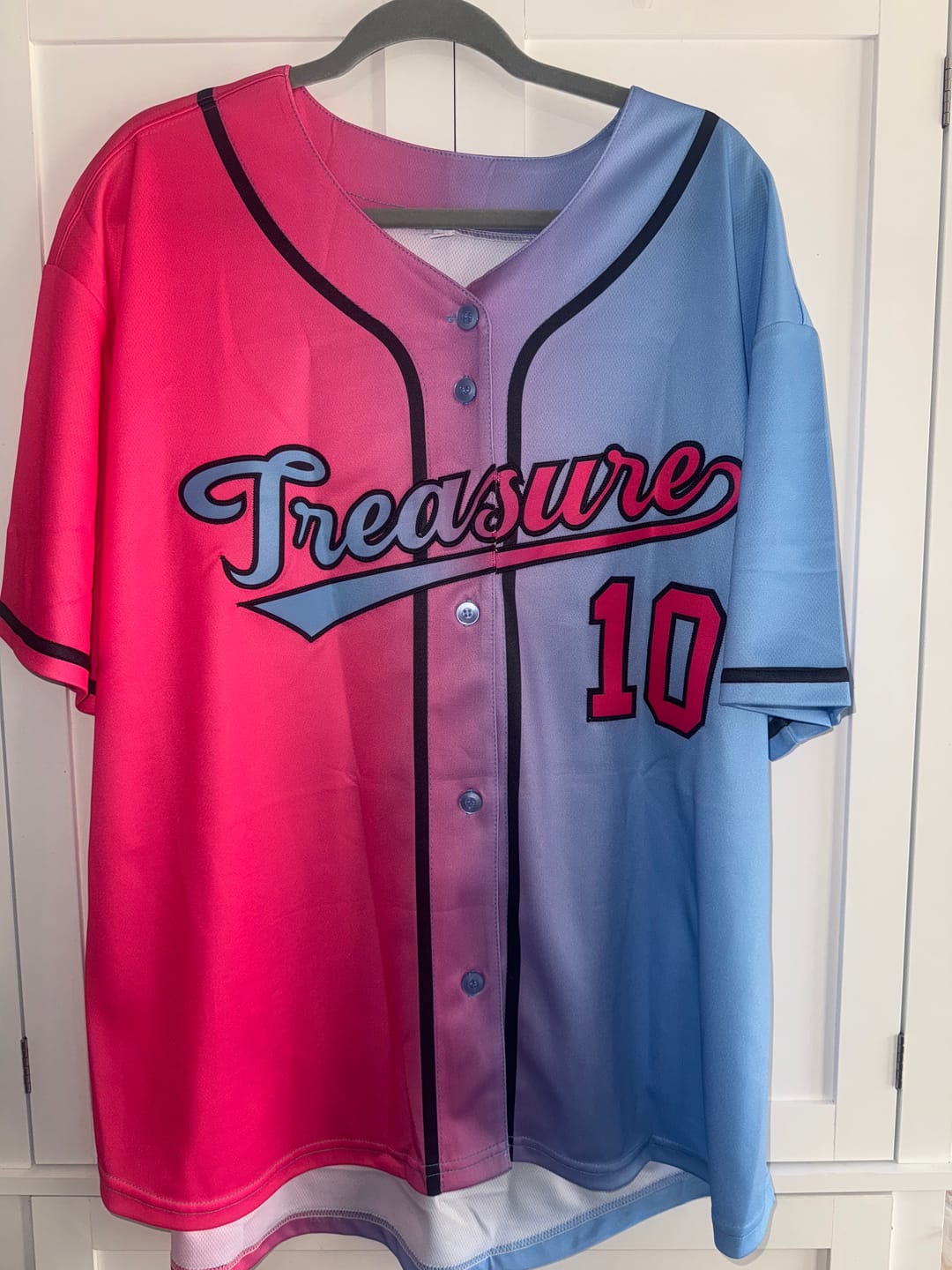 Customer photo review of Custom Pink Blue-Black Gradient Fashion Authentic Baseball Jersey