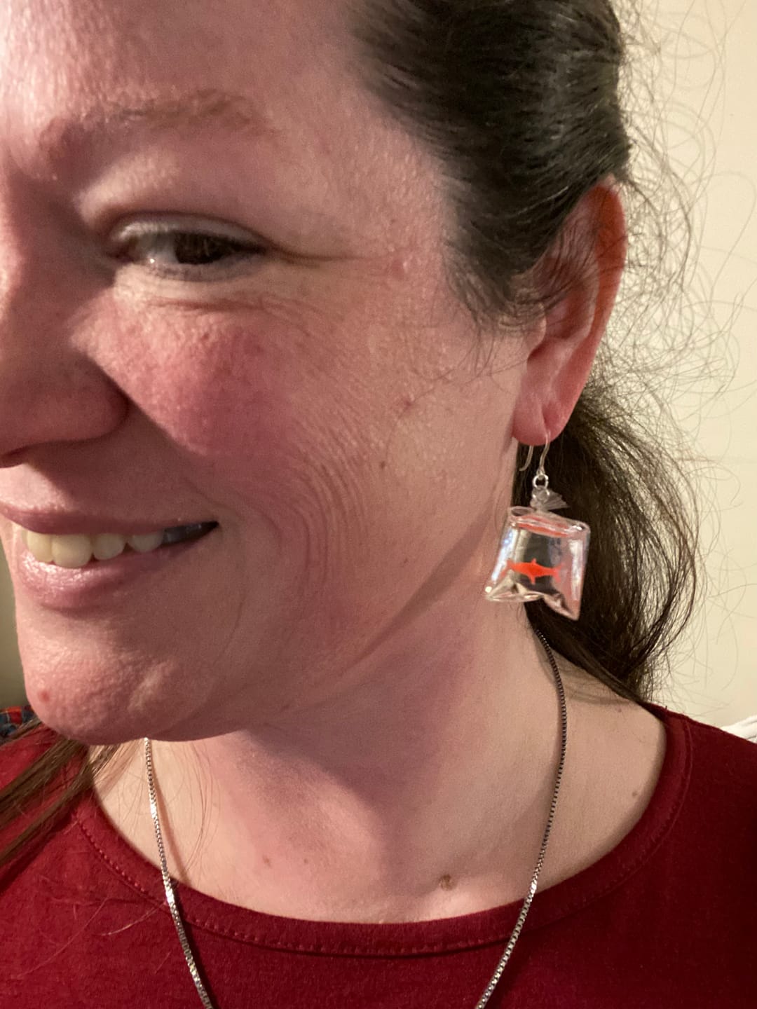Customer photo review of Exaggerated Fair Fish Dangles Hypoallergenic Earrings for Sensitive Ears Made with Plastic Posts