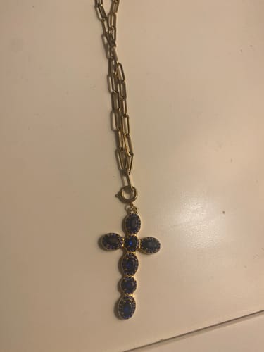 Customer photo review of Phoebe Blue Gold Cross Pendant Charm