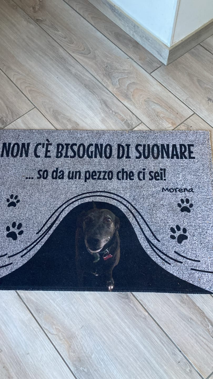 Customer photo review of Non c'è bisogno di suonare - Zerbino personalizzato