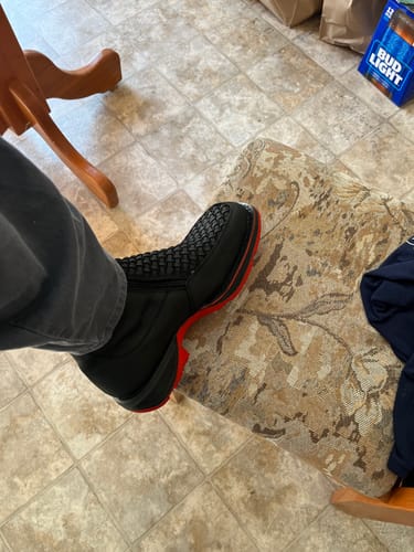 Customer photo review of Black Basketweave Leather Botin With 3D Lightweight Soles - Square Toe