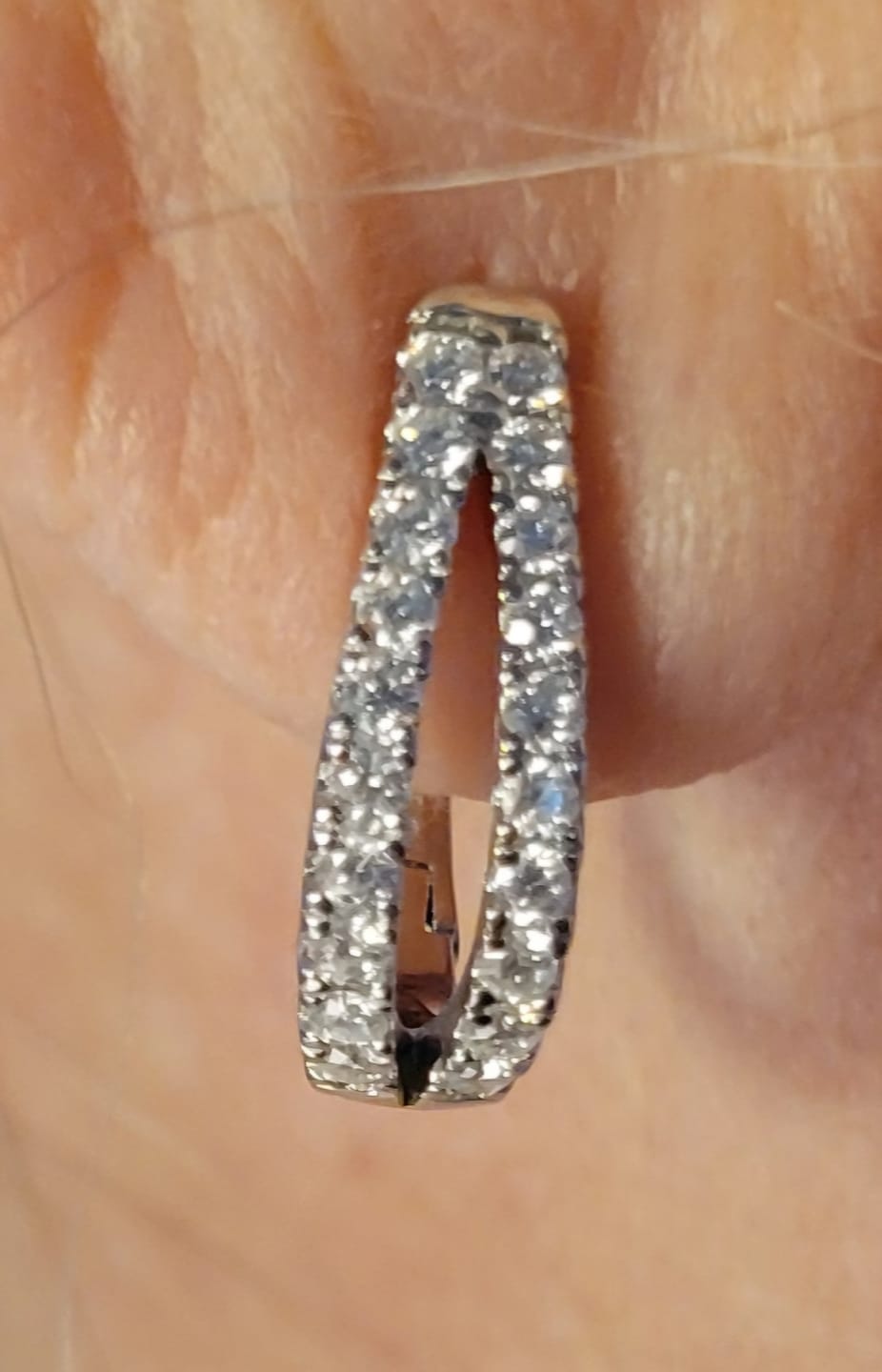 Customer photo review of Moissanite Split Hoop Pave Earrings In Sterling Silver