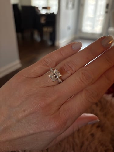 Customer photo review of Hidden Halo Radiant Moissanite Triple Row Pave Engagement Ring
