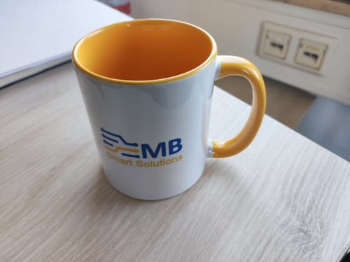 Customer photo review of TassenExpress - Becher Keramik Tasse mit Logo bedruckt 325ml Firmenlogo