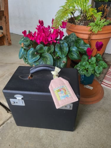 Customer photo review of Vintage Log Cabin Luggage Tag - made by Myra