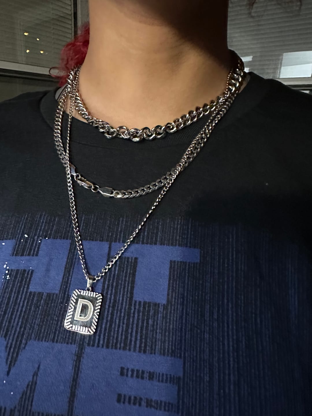 Customer photo review of Embossed Initial Necklace w/ Cuban Chain