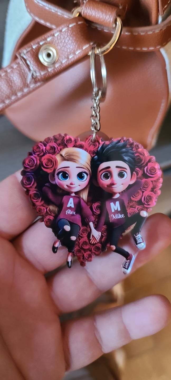 Customer photo review of Rose Heart Couple Personalized Acrylic Keychain, Valentine's Day Gift for her, Gift for him