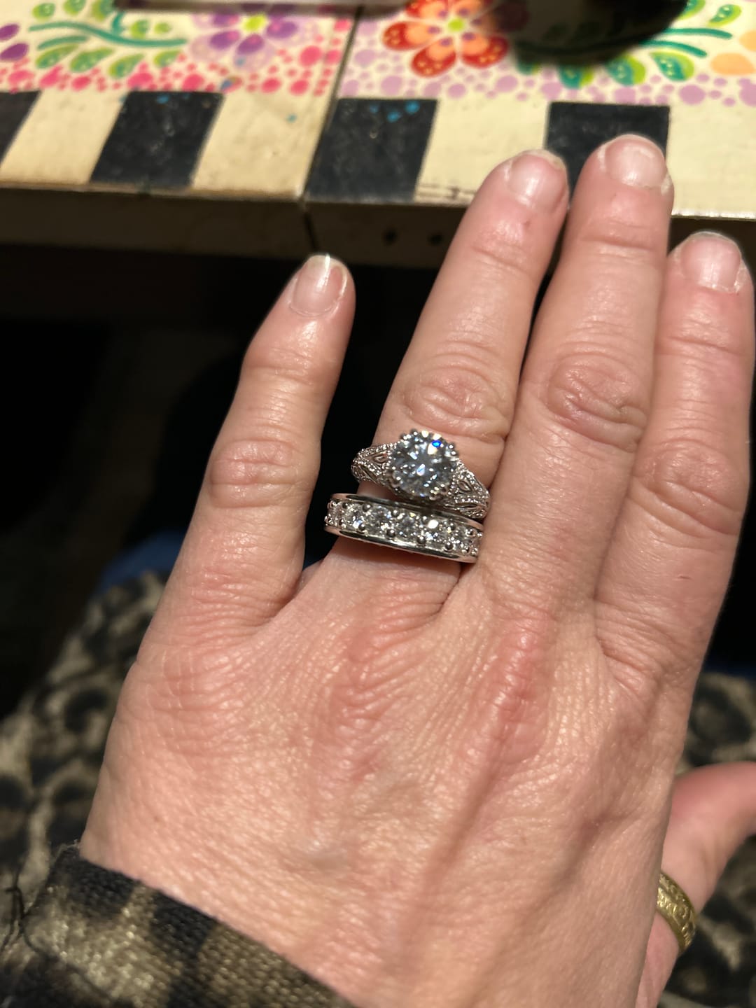 Customer photo review of Triple Channel Set Moissanite Half Eternity Wedding Band