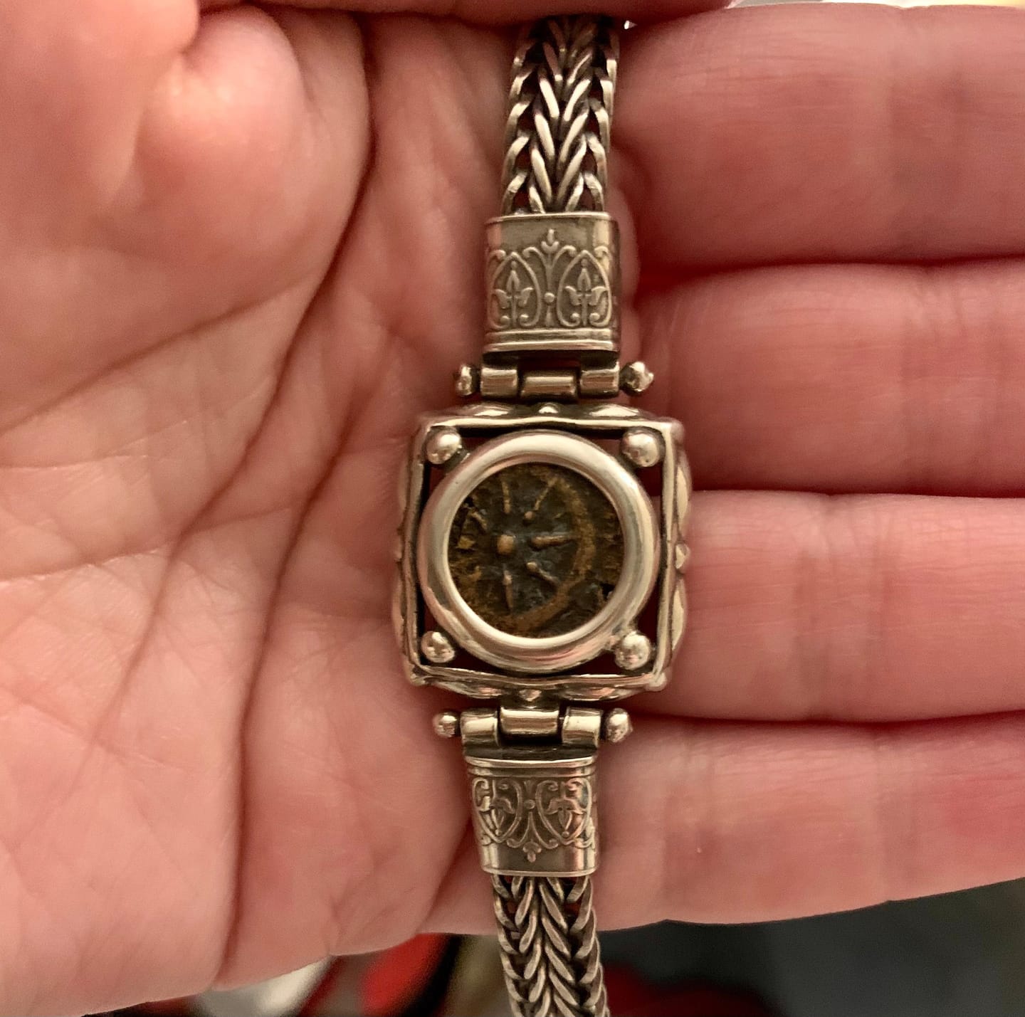 Customer photo review of Widows Mite Prutah Coin, Flat Chain Silver Bracelet, 8031