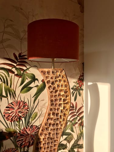 Customer photo review of Handmade Stehlampe DELATIA 170cm Leinenschirm