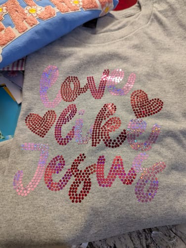 Customer photo review of Kids Love Like Jesus SPANGLE Transfer