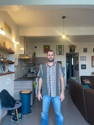 Customer photo review of Chemise à manches courtes verte à imprimé éléphant rayé pour hommes