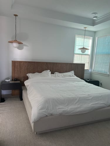 Customer photo review of Katrina Extended Wooden Bed Frame With Fabric Base