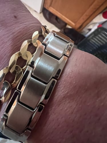 Customer photo review of Iron Man Armor Titanium Magnetic Bracelet: Helps Pair Veterans With A Service Dog Or Shelter Dog