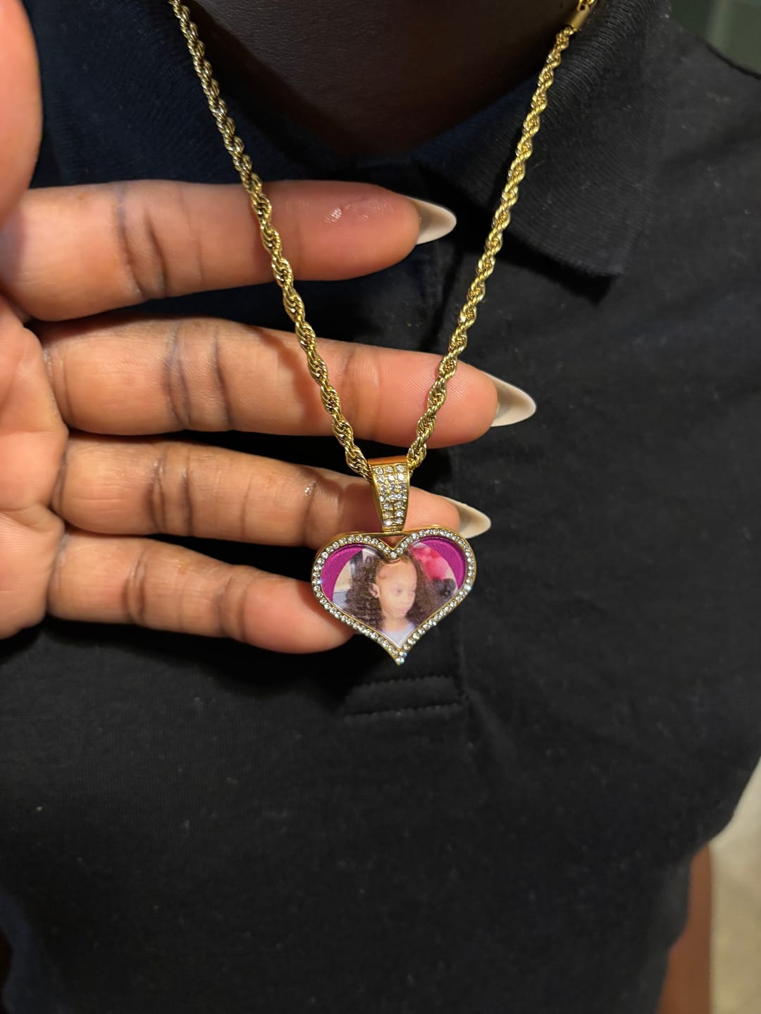 Customer photo review of Kids Iced Photo Pendant w/ Rope Chain