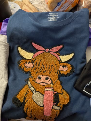 Customer photo review of Highland Heifier Cow Chenille Patch