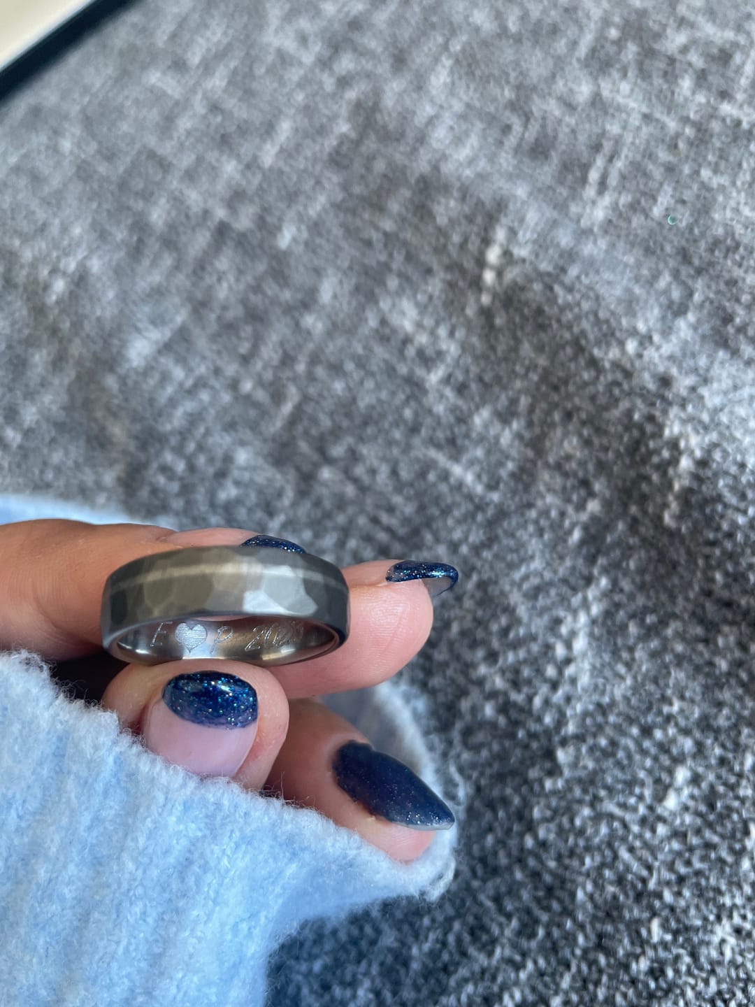 Customer photo review of Faceted Titanium with Platinum inlay
