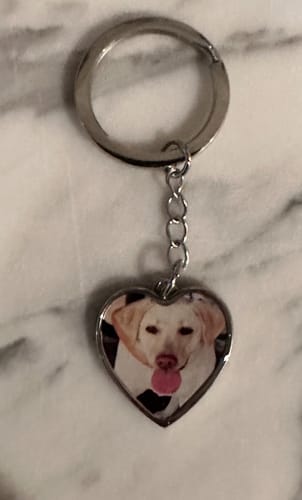 Customer photo review of Dog Loss Gift - Paw Prints On My Heart - Photo Heart Keychain - Custom Dog Remembrance, Bereavement & Sympathy Gift