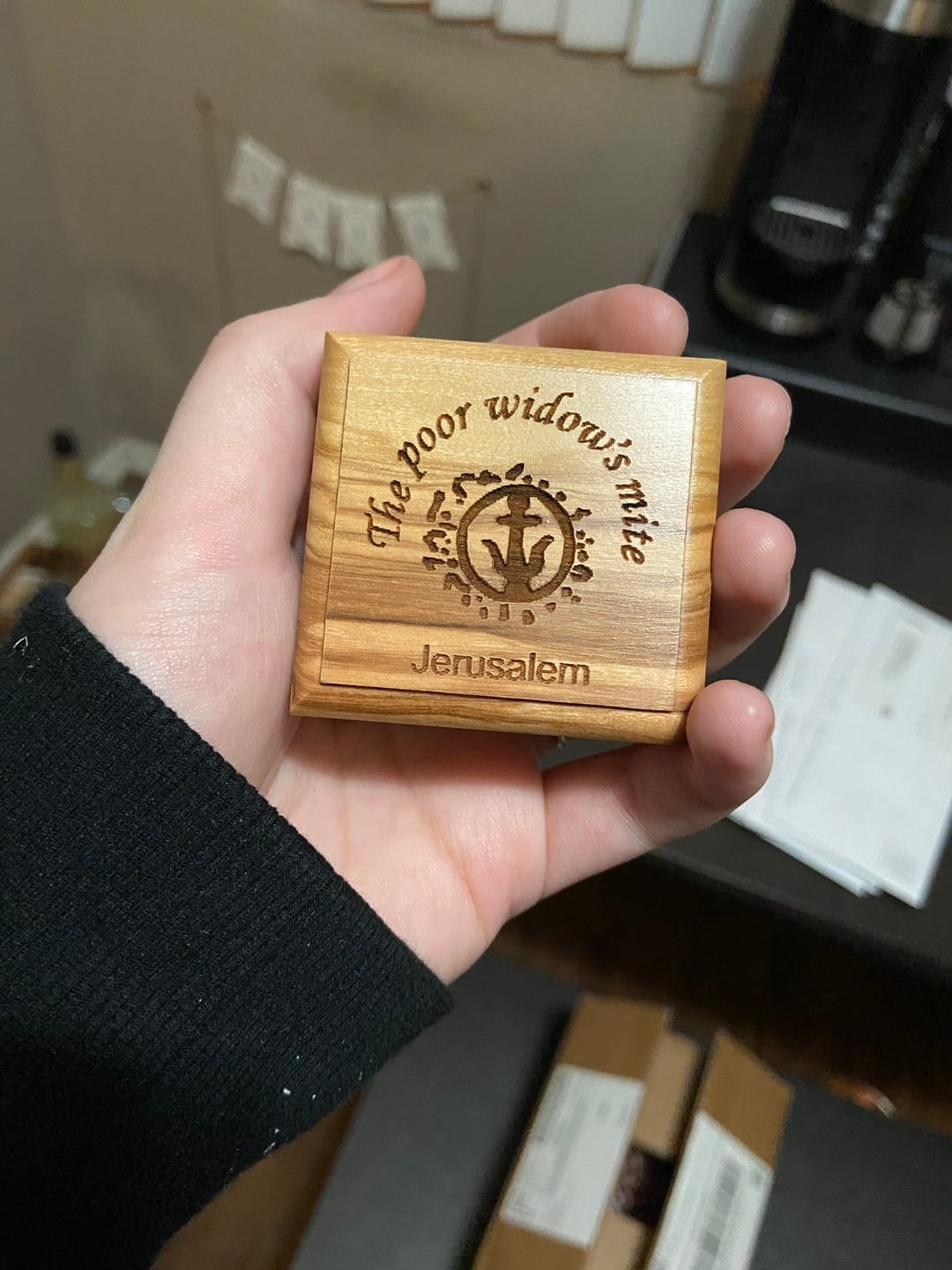 Customer photo review of Widows Mite Coin in Olive Wood Box, Ancient Alexander Janneus Prutah Coin