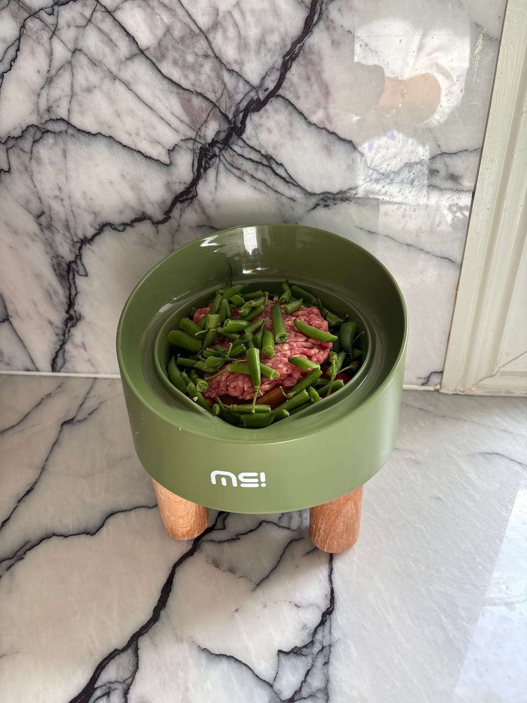 Customer photo review of Makesure Rolls Elevated Ceramic Pet Bowl with Wooden Stand