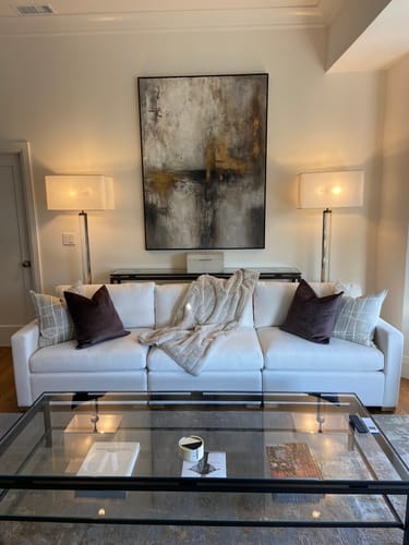 Customer photo review of Large Gold and Grey Abstract Painting – Textured Oil Canvas for Modern Interiors