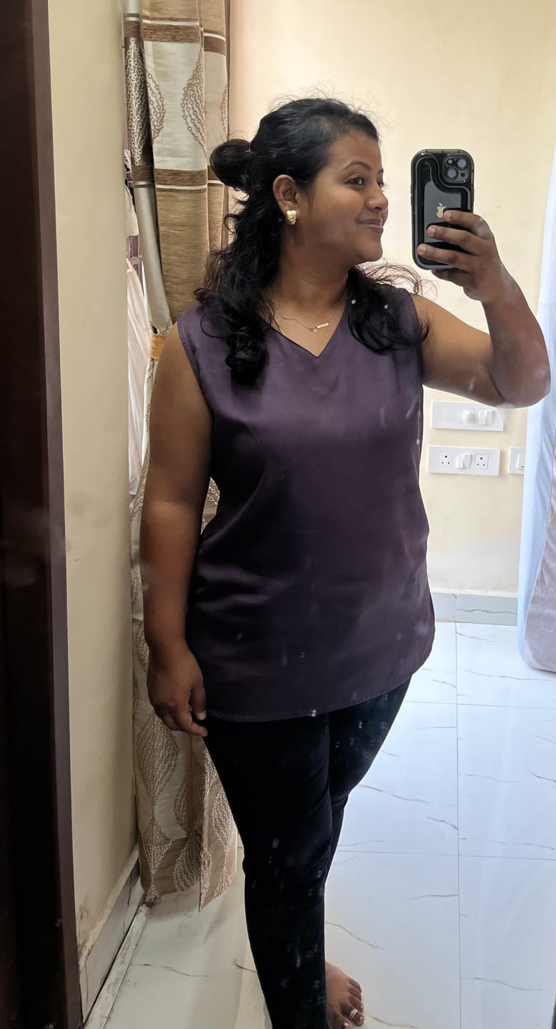 Customer photo review of Brinjal V-Neck Sleeveless Top