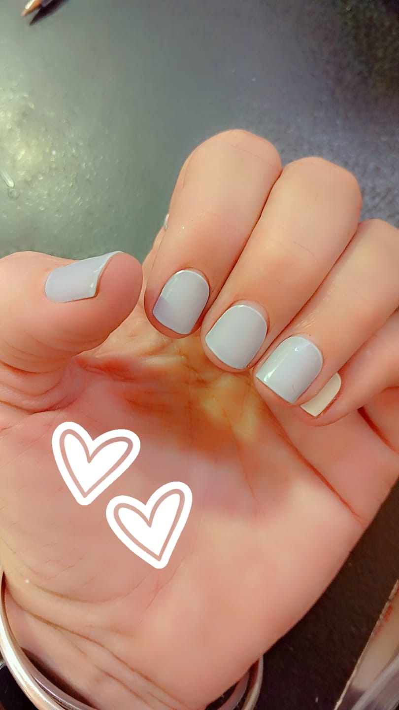 Customer photo review of Pastel Cloudy Blue DIY Semicured Gel Nail Sticker Kit