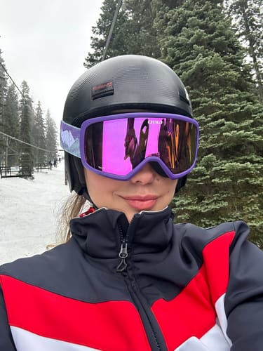 Customer photo review of Women's Navy Slim-Fit Waterproof One-Piece Ski Suits