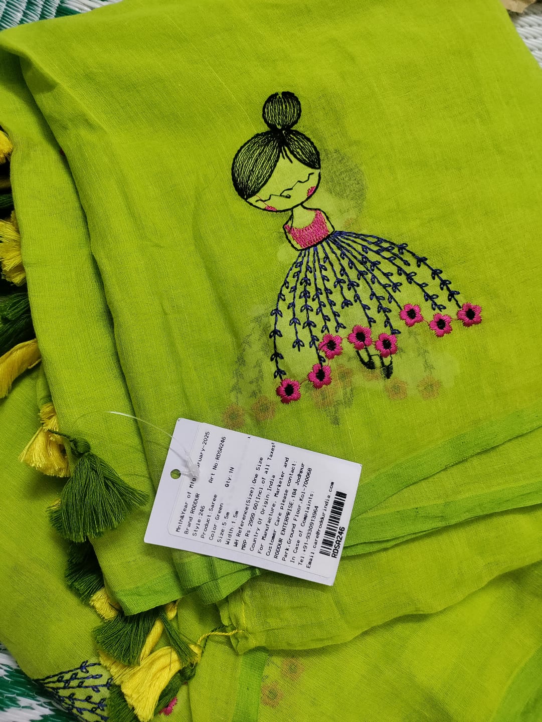 Customer photo review of Green Embroidery Mulmul Cotton Saree