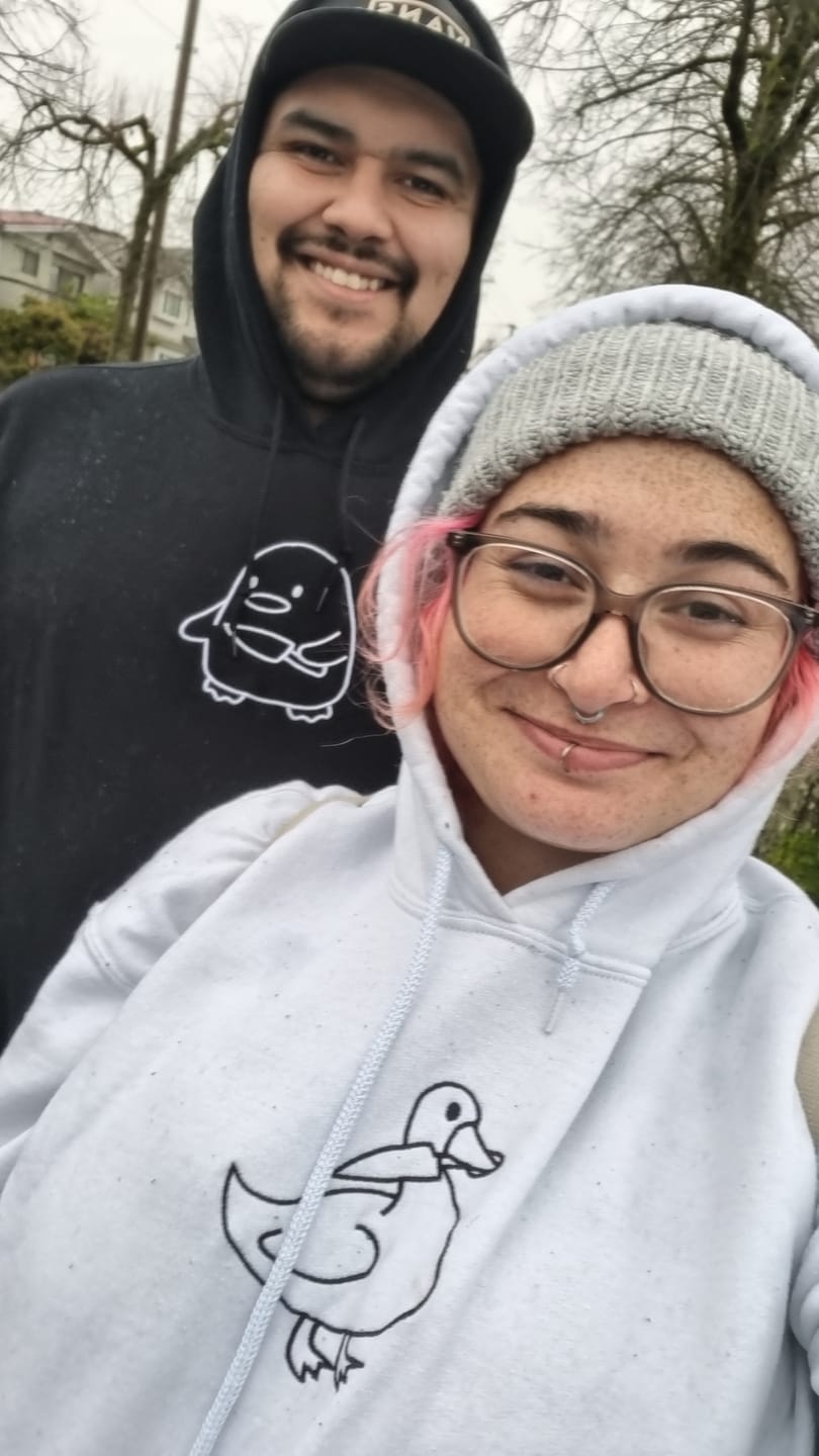 Customer photo review of Custom Embroidered Duck Duck Goose Matching Hoodies for Couples