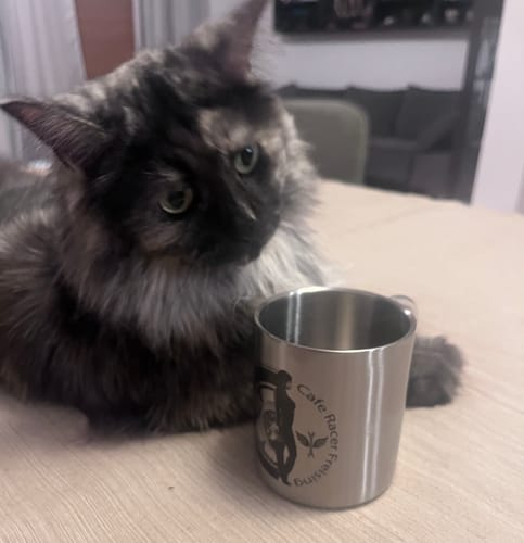 Customer photo review of TassenExpress - Karabiner Edelstahl-Tasse mit Logo Groß 325ml