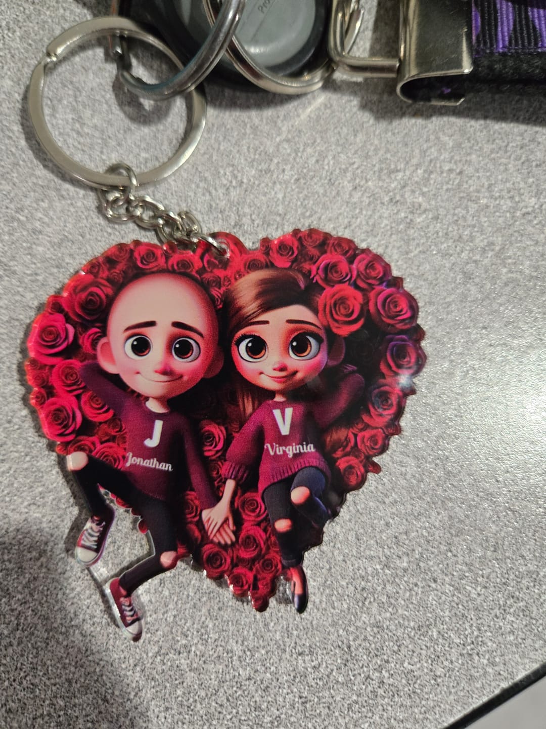 Customer photo review of Rose Heart Couple Personalized Acrylic Keychain, Valentine's Day Gift for her, Gift for him